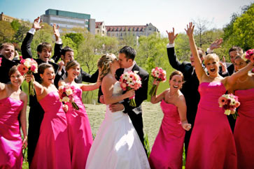 Beautiful bridal party in outdoor park scene